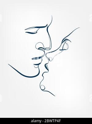 Kiss Vektor Kunst Linie isoliert Doodle Stock Vektor