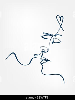 Kiss Vektor Kunst Linie isoliert Doodle Stock Vektor