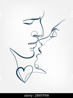 Kiss Vektor Kunst Linie isoliert Doodle Stock Vektor