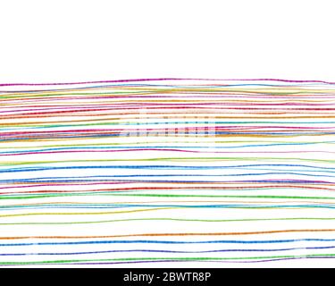 Glücklich schlampig Hand gezeichnet horizontal Doodle Tinte Linien Textur. Skizzenhafte Konturen. Schlichte bunte Hintergrundmuster mit Streifen. Platz für Text. Stockfoto