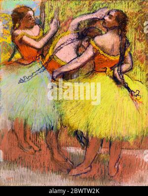 Edgar Degas, Pastellzeichnung, drei Tänzer mit Haarzöpfen (Trois danseuses les cheveux en tresses), um 1900 Stockfoto