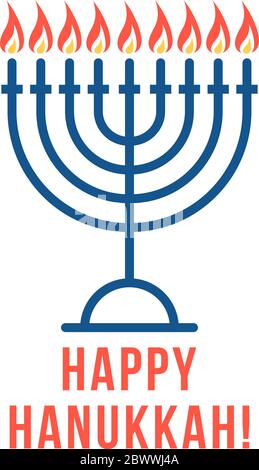 Einfache dünne Linie glücklich hanukkah Logo mit Kerzen Stock Vektor