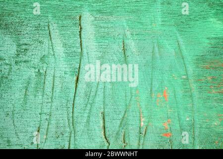 Grüne Farbe auf Holzwand Textur Hintergrund. Stockfoto