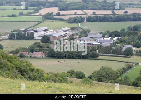 Blick auf das Plumpton College in East Sussex von den South Downs. 03. Juni 2020. Stockfoto