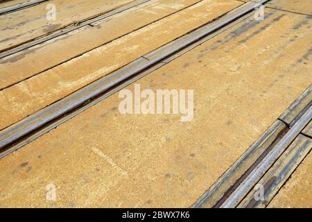 Nahaufnahme Tramway Tracks auf dem Boden. Stockfoto