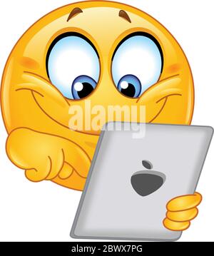 Emoticon mit einem Tablet-pc Stock Vektor