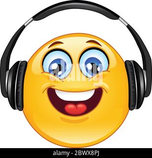 Emoticon mit Kopfhörern Stock Vektor