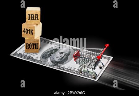 Kaufen Sie Ihre Investitionen in IRA, 401K und Roth Einsparungen. Stockfoto