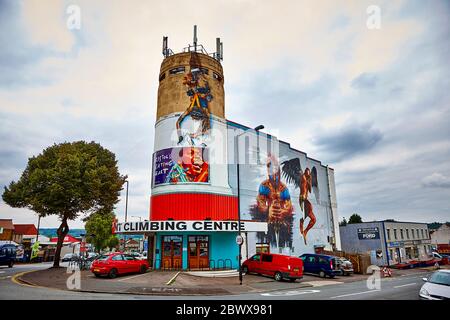 Kletterzentrum Wall Mural in Bristol, Großbritannien, England Stockfoto