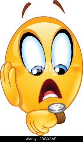 Gestresste Emoji Emoticon spät für etwas, das seine Uhr überprüft Stock Vektor