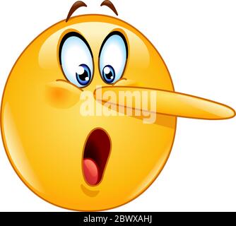 Emoticon im Liegesicht. Emoticon mit langer Nase, die das Erzählen einer Lüge anzeigt. Stock Vektor