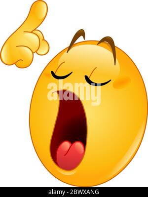 Emoticon mit geschlossenen Augen macht einen Punkt mit seinem Finger Stock Vektor