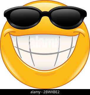 Emoji Emoticon mit großen toothy Lächeln trägt schwarze Sonnenbrille Stock Vektor