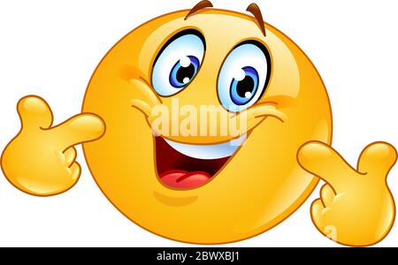Emoticon zeigt mit beiden Händen auf sich selbst. Wähle mich. Stock Vektor