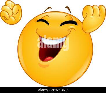 Aufgeregt glücklich Emoticon Heben seine klenches Fäuste machen eine siegreiche oder feiernde Geste Stock Vektor