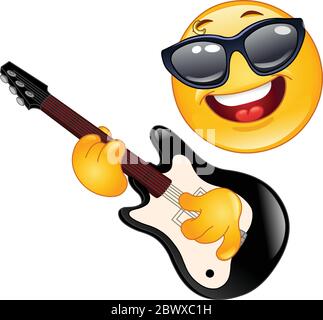 Rock-Emoticon spielt die Gitarre Stock Vektor