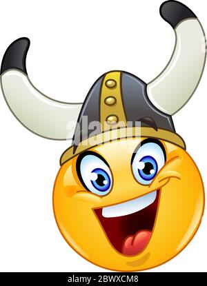 Emoticon mit einem Wikingerhelm Stock Vektor