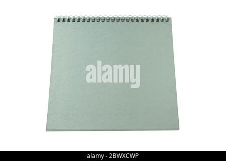 Grauer leerer Tischkalender isoliert auf weißem Hintergrund. Stockfoto