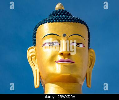 Golden Maitreya Buddha, Ladakh - EINE große Skulptur von Maitreya Buddha im Land der diversifizierten Kultur, Ladakh, Indien. Religiöser Ort. Stockfoto