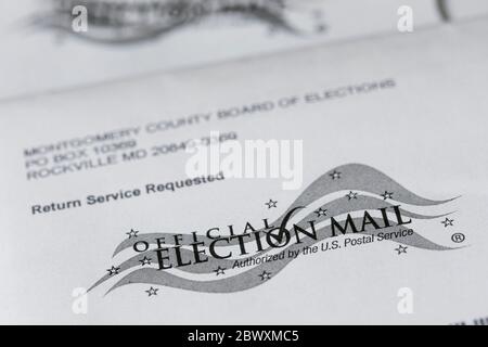 Ein arrangierte Foto eines Maryland Absentee Mail-in Stimmzettel für die 2020 Democratic Presidential Primary Election. Stockfoto