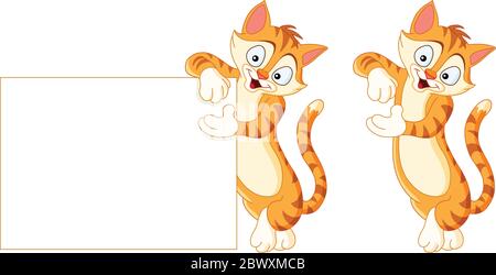 Sprechende Katze lehnt gegen ein leeres Zeichen Stock Vektor