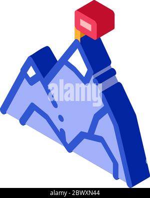 Berg mit Flagge auf dem Gipfel Alpinismus isometrische Ikone Stock Vektor