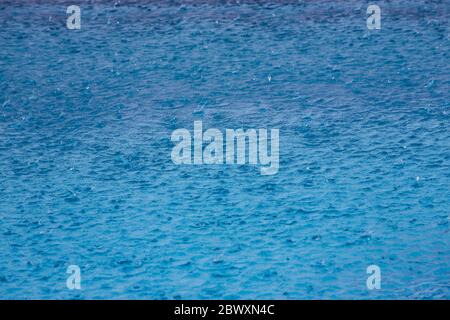Regen auf der Oberfläche des Schwimmbads Stockfoto