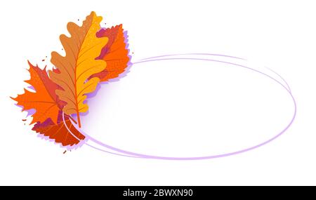 Banner mit Schablone für den horizontalen Herbst. Cartoon Web Frame Rabatt mit Kopierraum für Text. Sonderangebot für Herbst. Vektor verlässt kreative Illustration. Flaches Werbelabel, weißer Hintergrund Stock Vektor