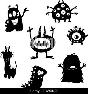 Cartoon lustige Monster Silhouetten Stock Vektor