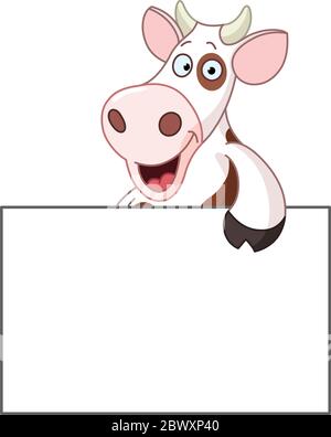 Lächelnde Kuh mit einem leeren Schild Stock Vektor