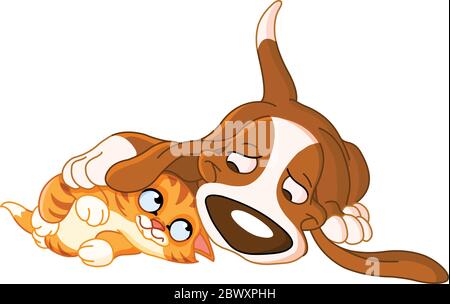 Nette Hund und Katze Freundschaft Stock Vektor