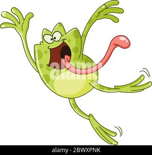 Frosch springt und ragt eine Zunge heraus Stock Vektor