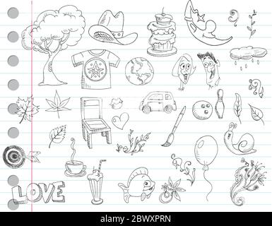 Notizbuch Papier Kritzeleien. Nummer 1 einstellen Stock Vektor