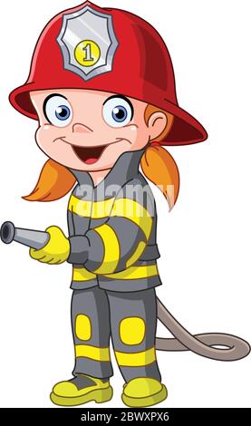 Junges Mädchen in einem Feuerwehrkostüm Stock Vektor