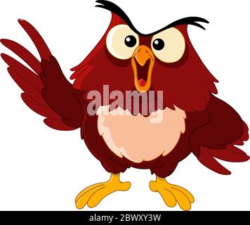 Graubraune Eule, die einen Flügel hält Stock Vektor