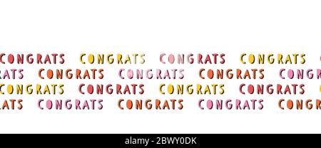 Glückwunsch zum nahtlosen Vektorrahmen. Glückwunsch, sich wiederholendes Muster. Pinke, rote, orange und gelbe Papierschnitt-Schriftzüge mit Schlagschatten. Stock Vektor