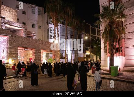 Geschmückte Straßen von Al Balad auf Jeddah Festival, Jeddah, Saudi Arabien, Stockfoto