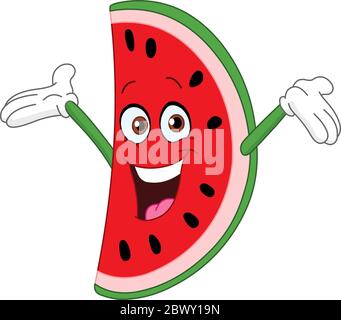 Cartoon Wassermelone Scheibe hebt seine Hände Stock Vektor