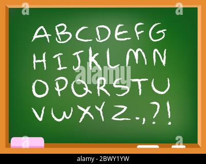 Handgezeichnetes Kreidealphabet auf einer Tafel Stock Vektor