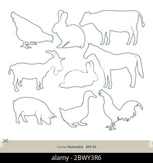 Animal Farm Line Logo Vorlage Illustration Design. Vektor EPS 10. Stockfoto