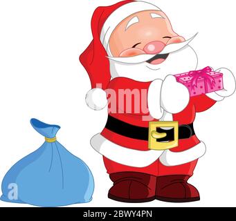 Niedlicher Weihnachtsmann hält ein Geschenk Stock Vektor