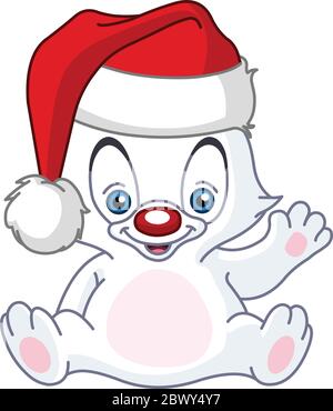 Weihnachten Baby Polar weißen Teddybär winken und trägt einen Weihnachtsmann Hut Stock Vektor