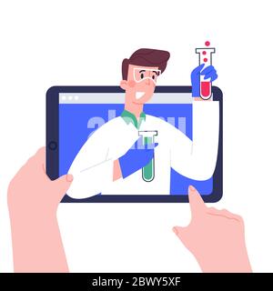 Mit digitalen Tablet-pc für Fernunterricht, Video-Kurs, Web-Seminar, Internet-Klasse, persönliche Lehrer Service.Online-Bildung für die Schule und Stock Vektor