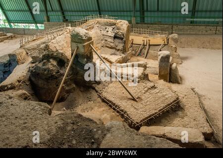 Ausgrabungen an der archäologischen Stätte Joyas del Ceren (UNESCO-Weltkulturerbe), einem präkolumbianischen Maya-Bauerndorf unweit von San Salvador, Stockfoto