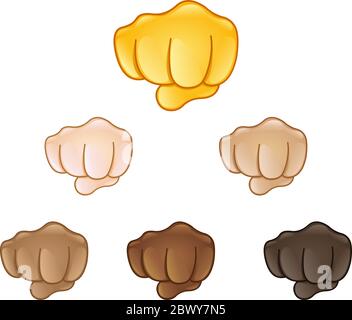 Fisted Hand Zeichen Emoji Set von verschiedenen Hauttönen Stock Vektor