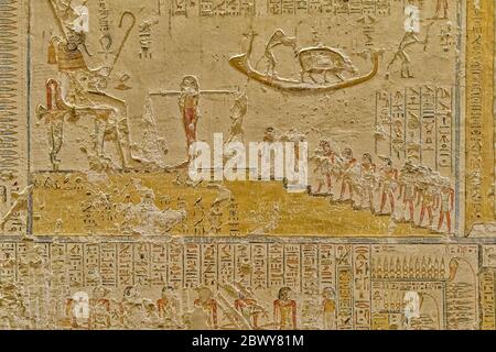 Relief von den Mauern von KV9, Grab von Ramesses V-VI Stockfoto