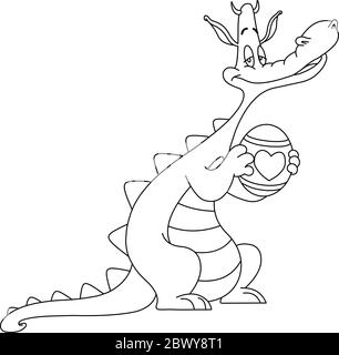 Umrissene Drachen mit einem Osterei. Vektor Linie Kunst Illustration Malseite. Stock Vektor