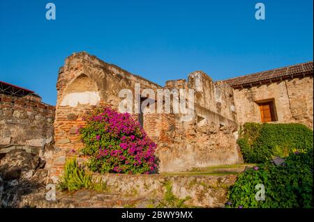 Die Ruinen eines ehemaligen Klosters an der Museumspromenade der Casa Santo Domingo in der Stadt Antigua im Hochland von Guatemala. Stockfoto