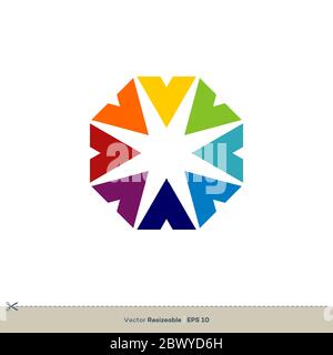 Circle Star Ornamental Logo Vorlage. Dekoratives Stern Vektor Illustration Design. Vektor EPS 10. Stockfoto