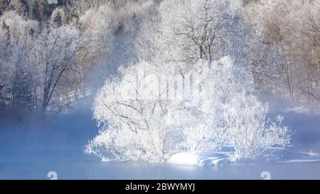 Reif auf dem Chippewa River im Norden von Wisconsin. Stockfoto